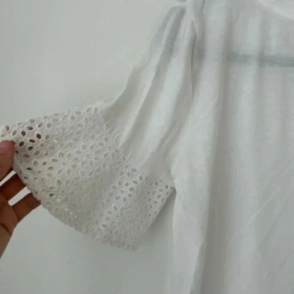 Talbots white top with lace sleeves cotton modal - Picture 6 of 8